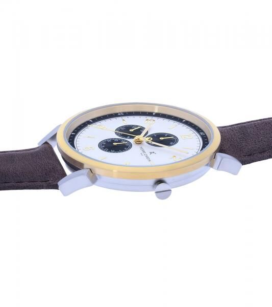 Pierre Cardin Herren Armband-Uhr mit Multi-Ziffernblatt analoge Quarz-Uhr mit Leder-Armband 3ATM 44mm CPI.2061 Braun/Gold/Silber