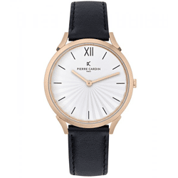 Pierre Cardin Damen Armband-Uhr schlichtes Ziffernblatt analoge Quarz-Uhr mit Leder-Armband 3ATM 40mm CPI.2003 Schwarz/Gold