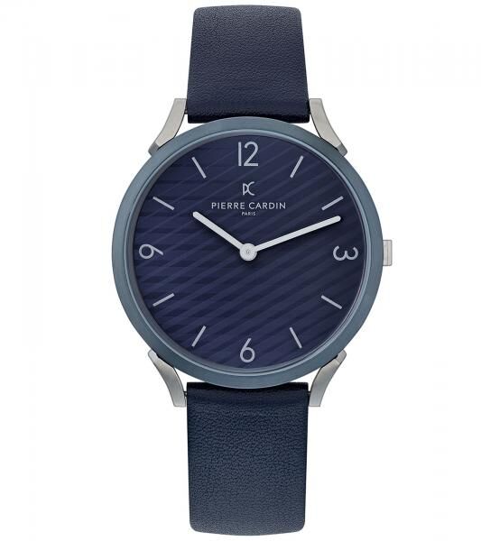 Pierre Cardin Herren Armband-Uhr analoge Quarz-Uhr mit Leder-Armband 3ATM 40mm CPI.2017 Dunkelblau/Silber