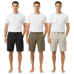TRENTO Herren Cargo-Shorts leichte Freizeit-Shorts mit Logo-Stickerei kurze Hose in Schwarz, Oliv-Grün oder Beige