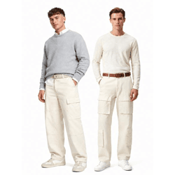 Stylische Herren Cargo-Jeans aus Baumwolle – Baggy Fit oder Regular Fit Freizeit-Hose mit 2 oder 4 Cargo-Taschen Weiß/Beige/Ecru