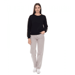vestino Women's Sweatshirt, Cotton Shirt with Rhinestone Trim, Sweater 900299 Black