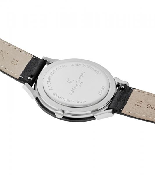 Pierre Cardin Herren Armband-Uhr analoge Quarz-Uhr mit Leder-Armband 3ATM 40mm CPI.2018 Schwarz/Silber
