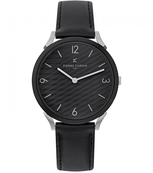 Pierre Cardin Herren Armband-Uhr analoge Quarz-Uhr mit Leder-Armband 3ATM 40mm CPI.2018 Schwarz/Silber