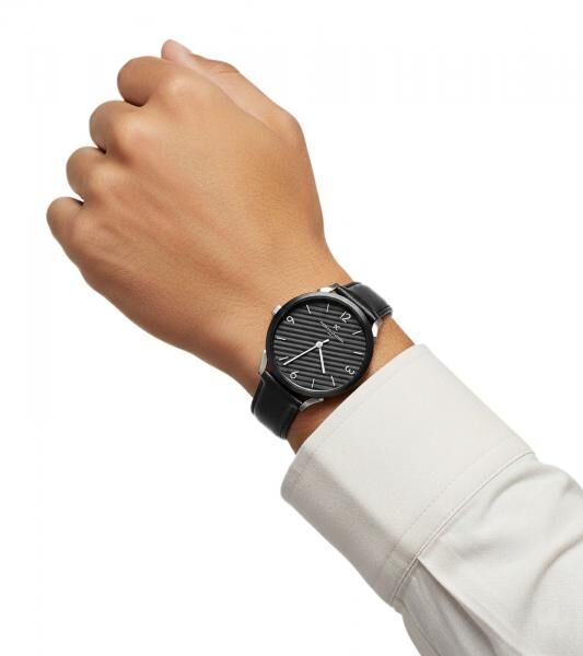 Pierre Cardin Herren Armband-Uhr analoge Quarz-Uhr mit Leder-Armband 3ATM 40mm CPI.2018 Schwarz/Silber