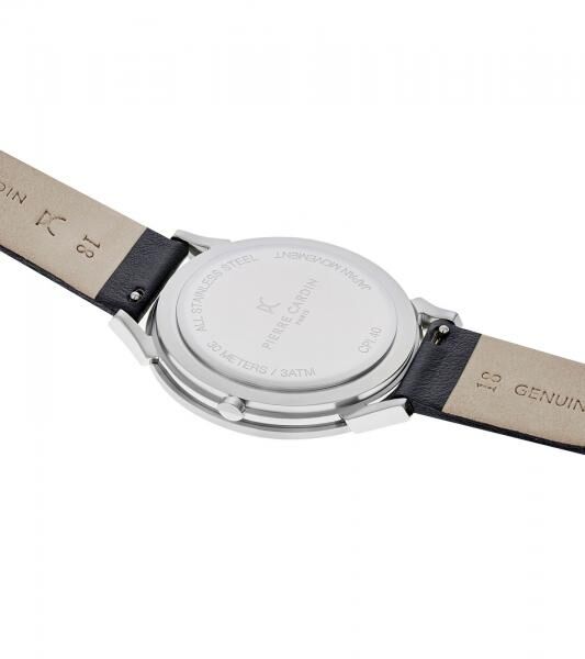 Pierre Cardin Herren Armband-Uhr analoge Quarz-Uhr mit Leder-Armband 3ATM 40mm CPI.2010 Schwarz/Silber
