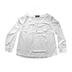 AWAMA Damen Sommer-Bluse mit V-Ausschnitt und Deko-Knopf Langarm-Shirt 49089472 Weiß