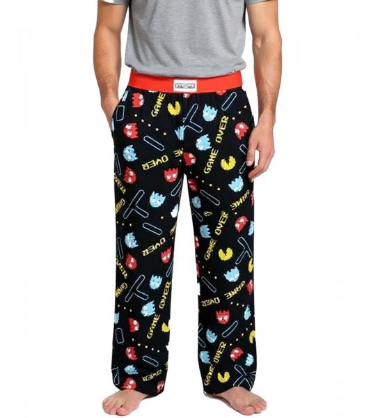 RE:COVERED X Pac-Man Loungepants Herren Schlafanzug-Hose mit Pac-Man Allover-Print Pyjama-Hose RCPCM400 Schwarz/Rot