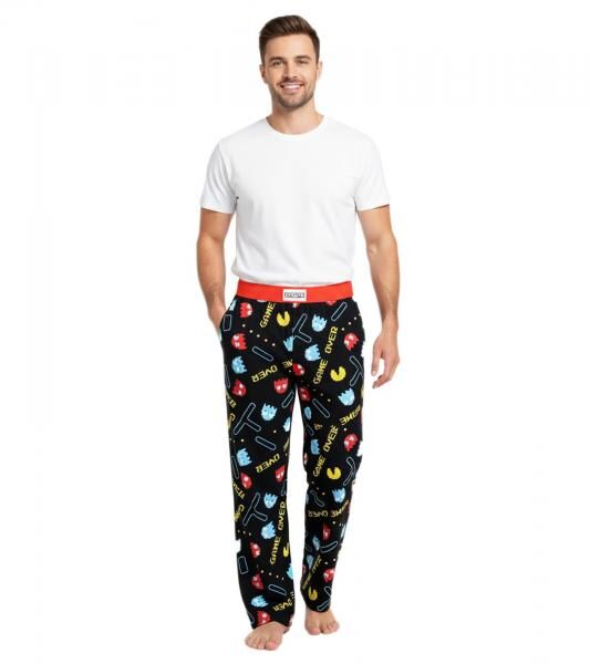 RE:COVERED X Pac-Man Loungepants Herren Schlafanzug-Hose mit Pac-Man Allover-Print Pyjama-Hose RCPCM400 Schwarz/Rot