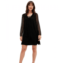 Damen Kleid gepunktetes Netzkleid stylisches Alltags-Kleid 909669 Schwarz 