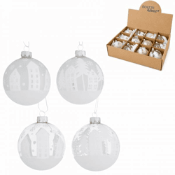 Boltze Weihnachtskugel aus Glas „Towny“, 8 cm, 4er-Set, gemischt