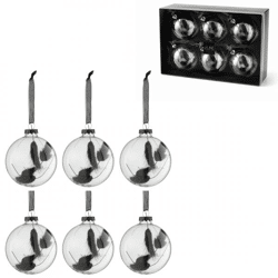 J-Line kerstballen glas bol droogtak zwart 8 cm set van 6