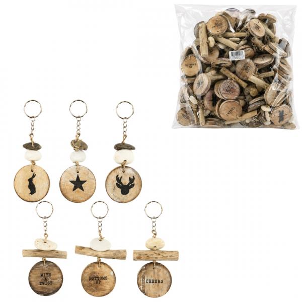 Schlüsselanhänger-Set aus naturbelassenem Holz, 13 cm, 140-teilig