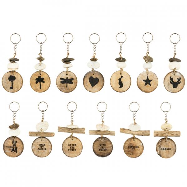 Schlüsselanhänger-Set aus naturbelassenem Holz, 13 cm, 140-teilig