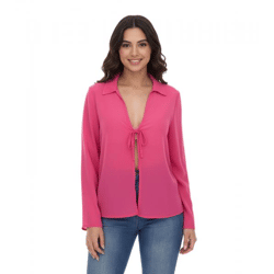 Aniston SELECTED Damen Langarm-Bluse mit Bindeband Crinkle-Optik 63149957 Pink
