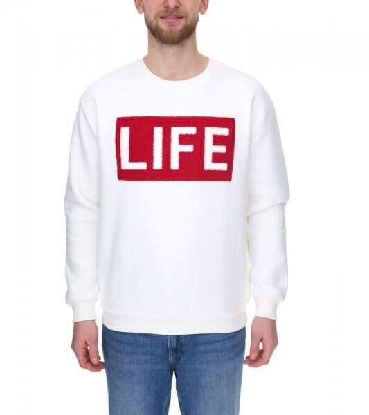 vsct Life Men's Crew Neck Sweater with Flocked Patch on the Chest, Sweater 5642974, Ecru/White
