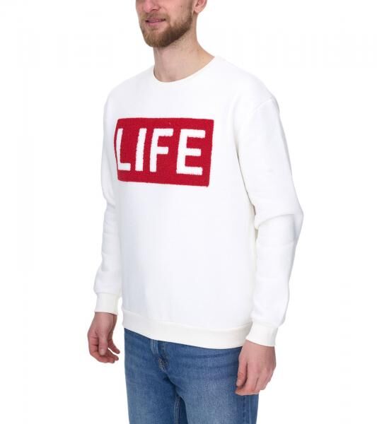 vsct Life Men's Crew Neck Sweater with Flocked Patch on the Chest, Sweater 5642974, Ecru/White