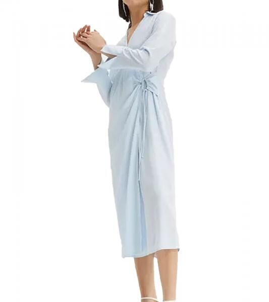 leichtes Damen Sommer-Kleid mit Kent-Kragen Wickel-Kleid Midi-Kleid 929374 Hellblau