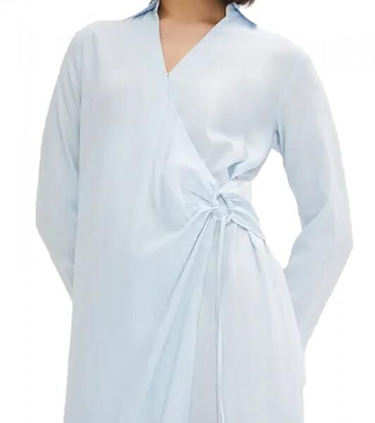 leichtes Damen Sommer-Kleid mit Kent-Kragen Wickel-Kleid Midi-Kleid 929374 Hellblau