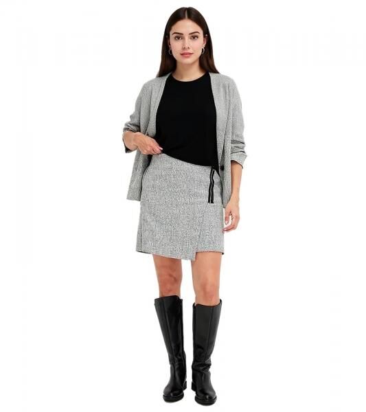 Damen Midi-Rock stylischer Wickel-Rock mit Gummibund Gro&szlig;e Gr&ouml;&szlig;en 906640 Grau melliert
