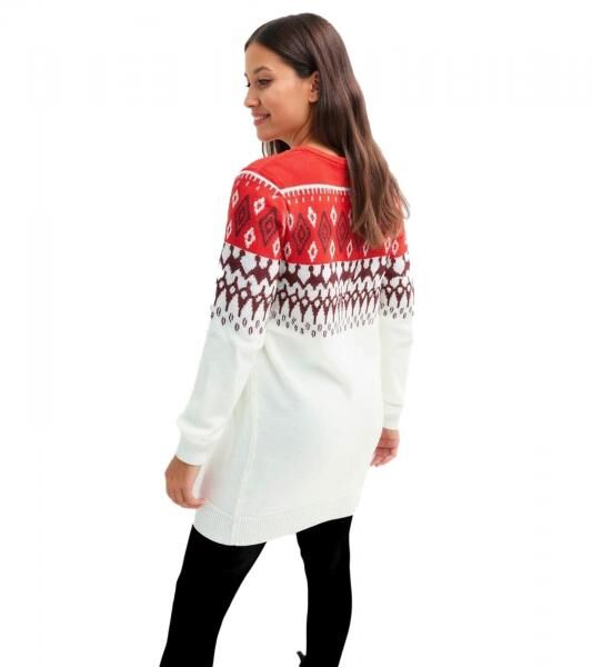 Damen Pullover kuscheliger Umstands-Pulli Schwangerschafts-Kleidung im Norweger-Design 920178 Rot/Beige/Wei&szlig;