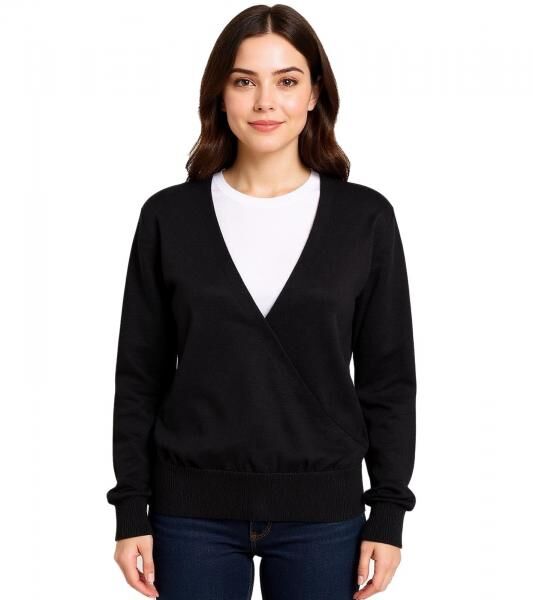Damen Wickel-Pullover stylischer Ausgeh-Pullover mit V-Ausschnitt 952790 Schwarz