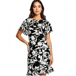 Laura Scott Damen Jersey-Kleid elegantes Sommer-Kleid A-Linie Midi-Kleid 75329162 Schwarz/Beige