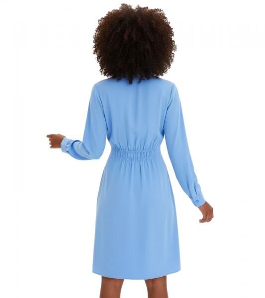 Damen Wickel-Kleid mit Hemd-Kragen Midi-Kleid 967439 Blau