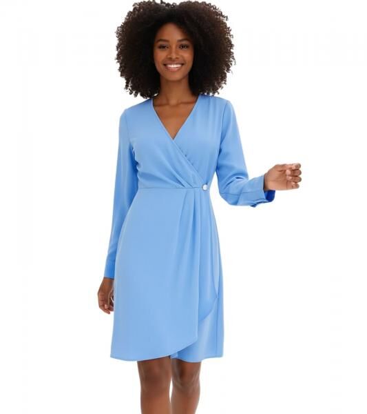 Damen Wickel-Kleid mit Hemd-Kragen Midi-Kleid 967439 Blau