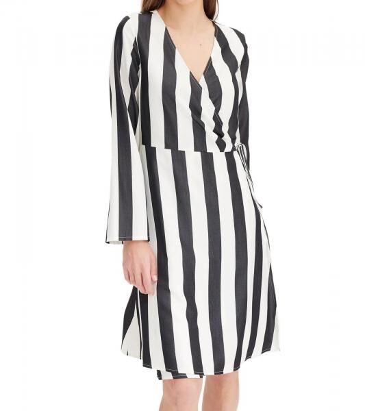 Sch&ouml;nes Streifenkleid f&uuml;r Damen Wickel-Kleid mit V-Ausschnitt Mini-Kleid 978829 Schwarz/Wei&szlig;