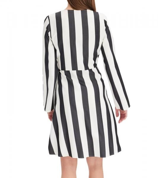 Sch&ouml;nes Streifenkleid f&uuml;r Damen Wickel-Kleid mit V-Ausschnitt Mini-Kleid 978829 Schwarz/Wei&szlig;