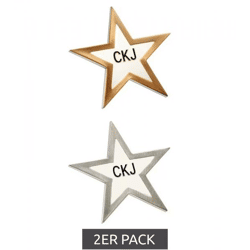 2er Pack Calvin Klein Anstecknadeln im Sternen-Design Edelstahl-Pins-Up Emaille-Broschen KJJNDH200200 Silber/Gold/Weiß