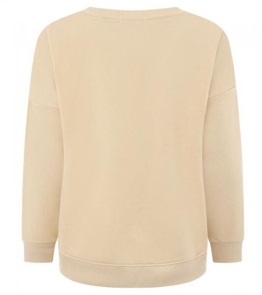 bequemer ZWILLINGSHERZ Pullover Damen Sweat-Pullover GOOD VIBES HAPPINESS mit V-Ausschnitt 46080-29 Beige
