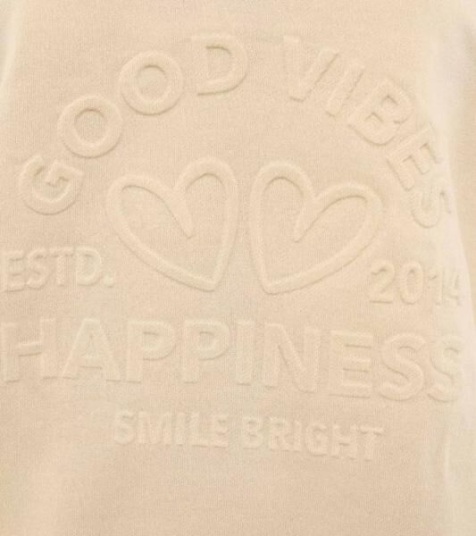 bequemer ZWILLINGSHERZ Pullover Damen Sweat-Pullover GOOD VIBES HAPPINESS mit V-Ausschnitt 46080-29 Beige