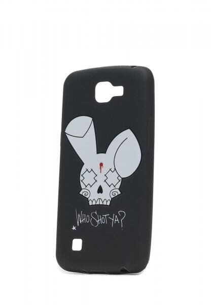 WHO SHOT YA? Handyh&uuml;lle f&uuml;r LG K4, Motiv &bdquo;WHO SHOT YA?&ldquo; mit Hasen-Logo, Schwarz