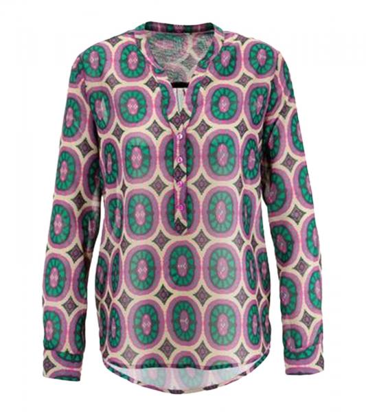 Aniston SELECTED Damen Bluse Sommer-Bluse modisches Langarm-Shirt 91819328 Gr&uuml;n/Lila/Beige