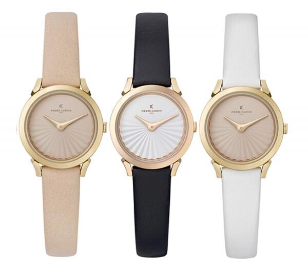 Pierre Cardin Damen Armband-Uhr schlichtes Ziffernblatt analoge Quarz-Uhr mit Leder-Armband 3ATM 27mm CPI.250 Beige, Schwarz, Wei&szlig;, Rosa