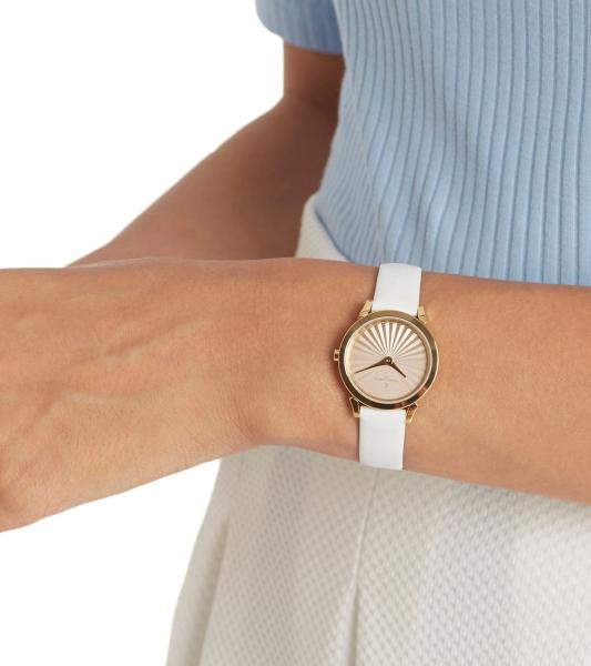Pierre Cardin Damen Armband-Uhr Zweizeiger-Uhr analoge Quarz-Uhr mit Leder-Armband 3ATM 27mm CPI.2509 Wei&szlig;/Gold