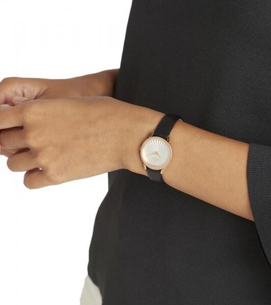 Pierre Cardin Damen Armband-Uhr Zweizeiger-Uhr analoge Quarz-Uhr mit Leder-Armband 3ATM 27mm CPI.2501 Schwarz/Rose-Gold