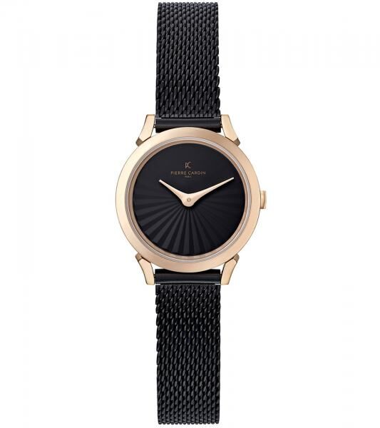 Pierre Cardin Damen Armband-Uhr schlichtes Ziffernblatt analoge Quarz-Uhr mit Edelstahl-Armband 3ATM 27mm CPI.2516 Schwarz/Gold