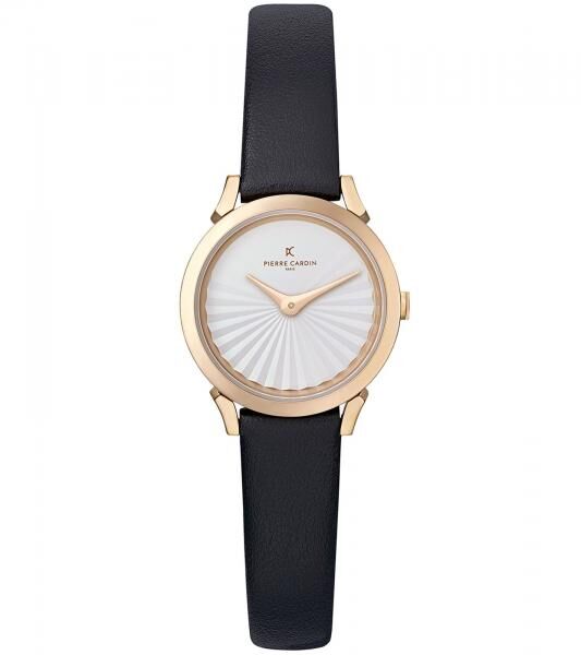 Pierre Cardin Damen Armband-Uhr Zweizeiger-Uhr analoge Quarz-Uhr mit Leder-Armband 3ATM 27mm CPI.2501 Schwarz/Rose-Gold
