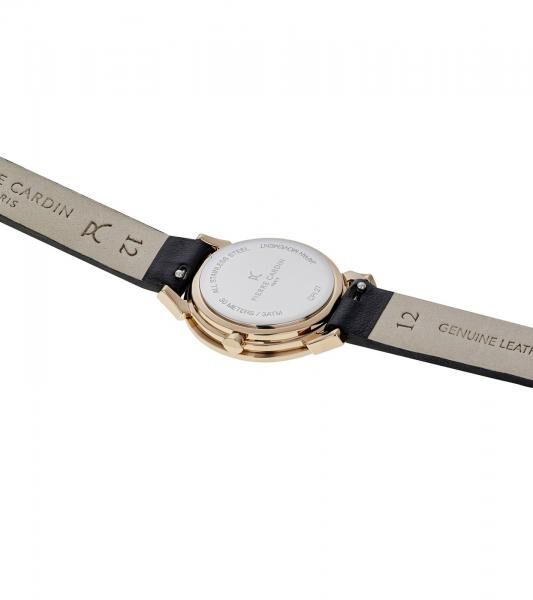 Pierre Cardin Damen Armband-Uhr Zweizeiger-Uhr analoge Quarz-Uhr mit Leder-Armband 3ATM 27mm CPI.2501 Schwarz/Rose-Gold