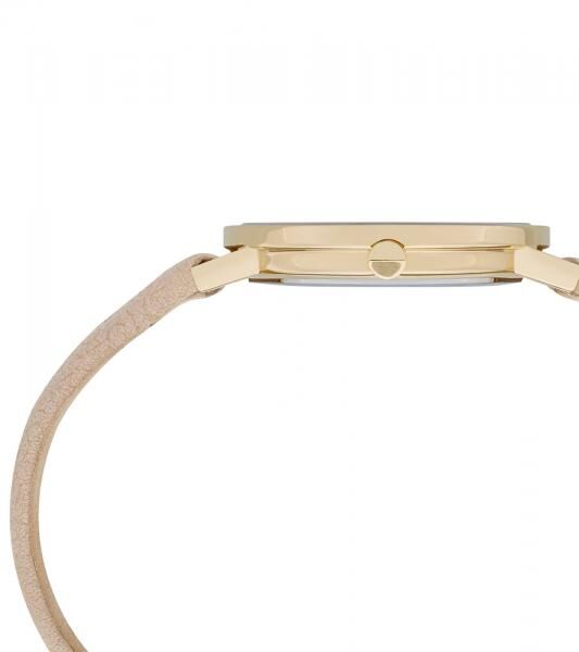 Pierre Cardin Damen vergoldete Armband-Uhr mit Marken-K&uuml;rzel-Print analoge Quarz-Uhr mit Leder-Armband 3ATM 31mm CBV.1503 Beige/Gold