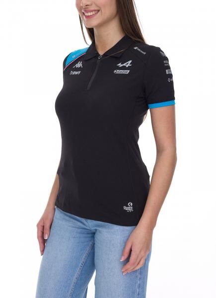 Kappa X ALPINE Formel 1 F1 Damen Polo-Shirt Baumwoll-Oberteil mit HYDRO WAY PROTECTION-Technologie Kurzarm-Shirt 361E33W AF1 A12 Schwarz