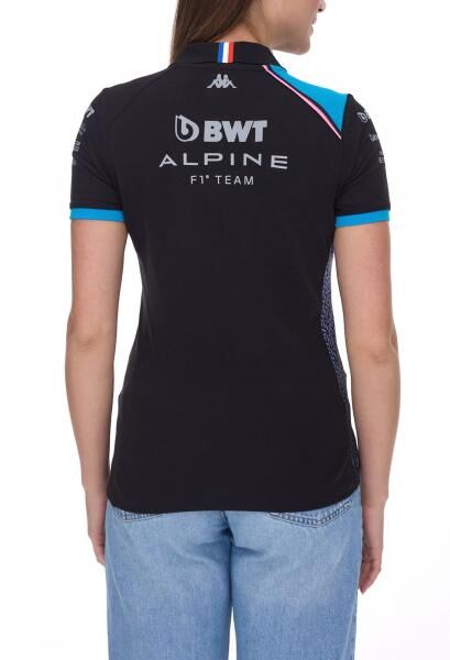 Kappa X ALPINE Formel 1 F1 Damen Polo-Shirt Baumwoll-Oberteil mit HYDRO WAY PROTECTION-Technologie Kurzarm-Shirt 361E33W AF1 A12 Schwarz