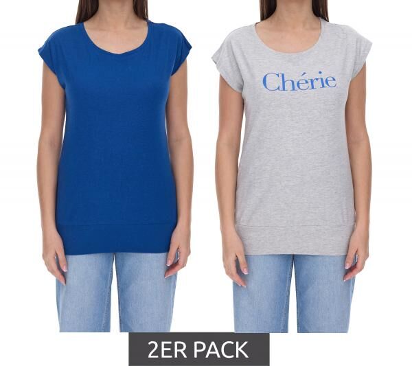 2er AjC Damen T-Shirt Alltags-Shirt kurz&auml;rmliges Sommer-Shirt 17977826 Grau/Dunkelblau