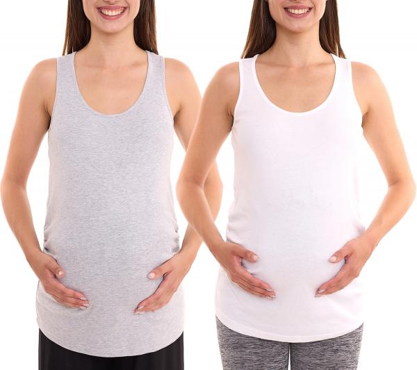 neun 9 monate Damen Sommer-Top schlichtes Schwangerschafts-Shirt Umstandsmode Wei&szlig; oder Grau