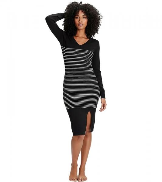 AjC Damen Pullover-Kleid gestreift Midi-Kleid Strick-Kleid 10089317 Blau