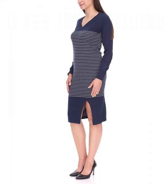 AjC Damen Pullover-Kleid gestreift Midi-Kleid Strick-Kleid 10089317 Blau
