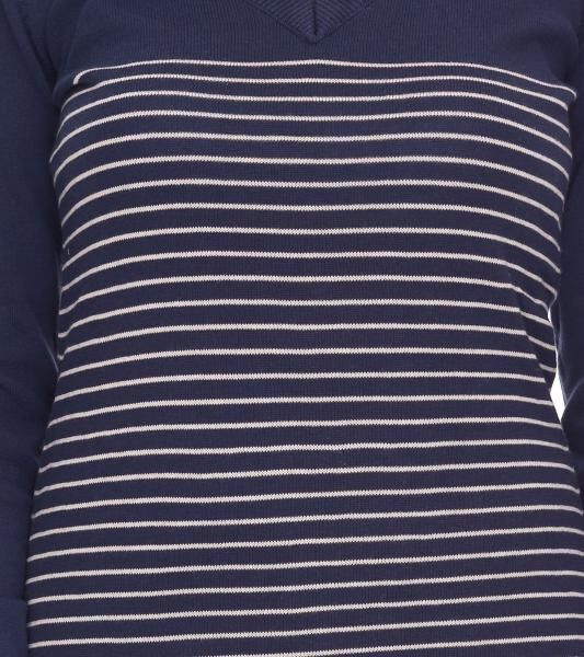 AjC Damen Pullover-Kleid gestreift Midi-Kleid Strick-Kleid 10089317 Blau